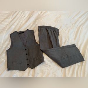 Nautica boys dress pants & matching vest textured grey elastic waist 2 pieces